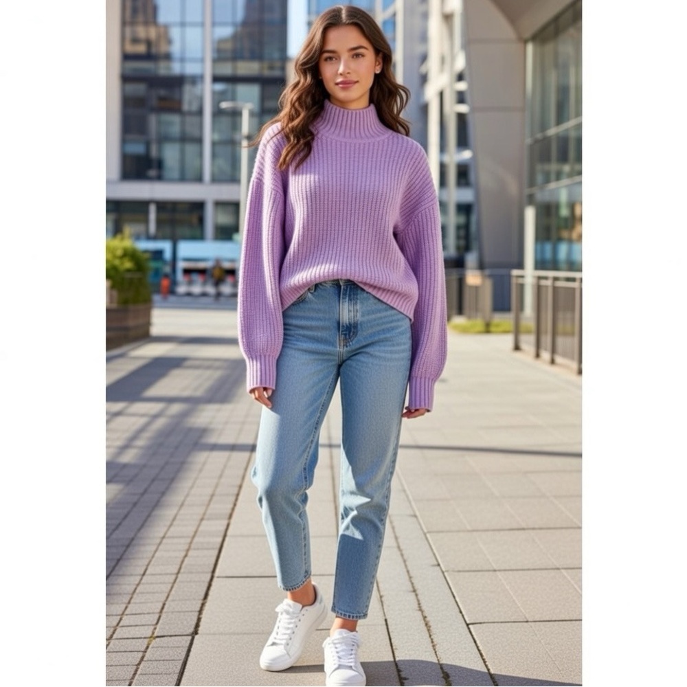 Hollister Soft Lavender Mock Neck Oversized Crop Sweater Women Juniors XXS